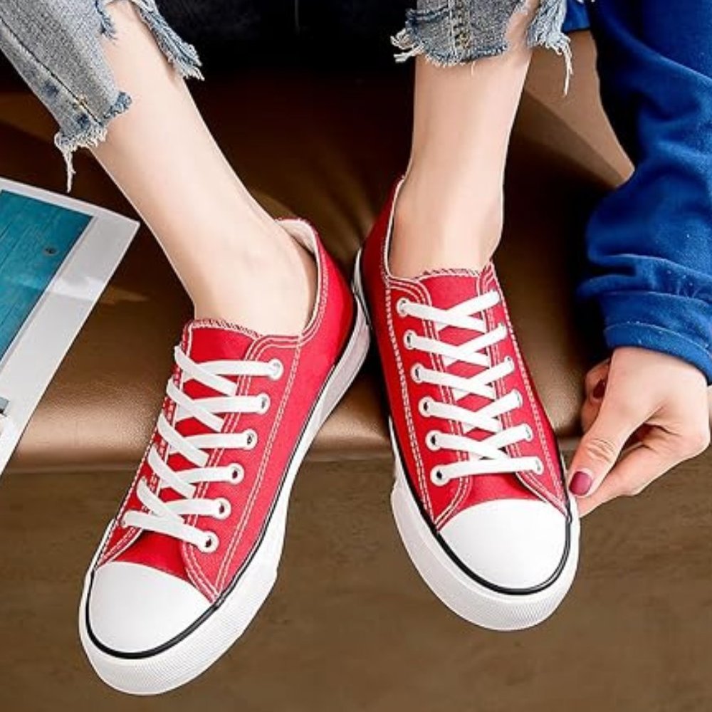Womens Canvas Sneakers Low Top Lace Up New size 11 RED - Picture 3 of 5